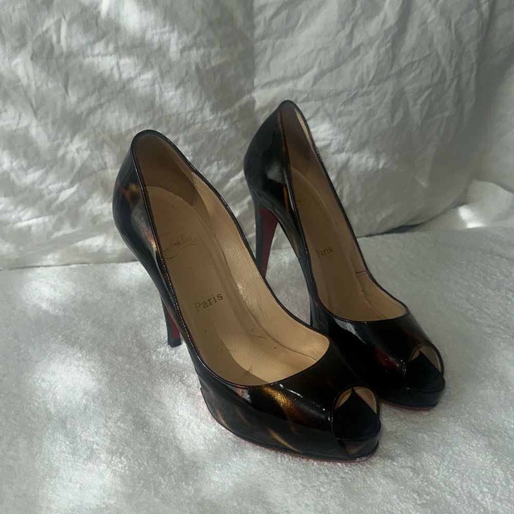 Christian Louboutin Black and Brown Peep Toe Heels